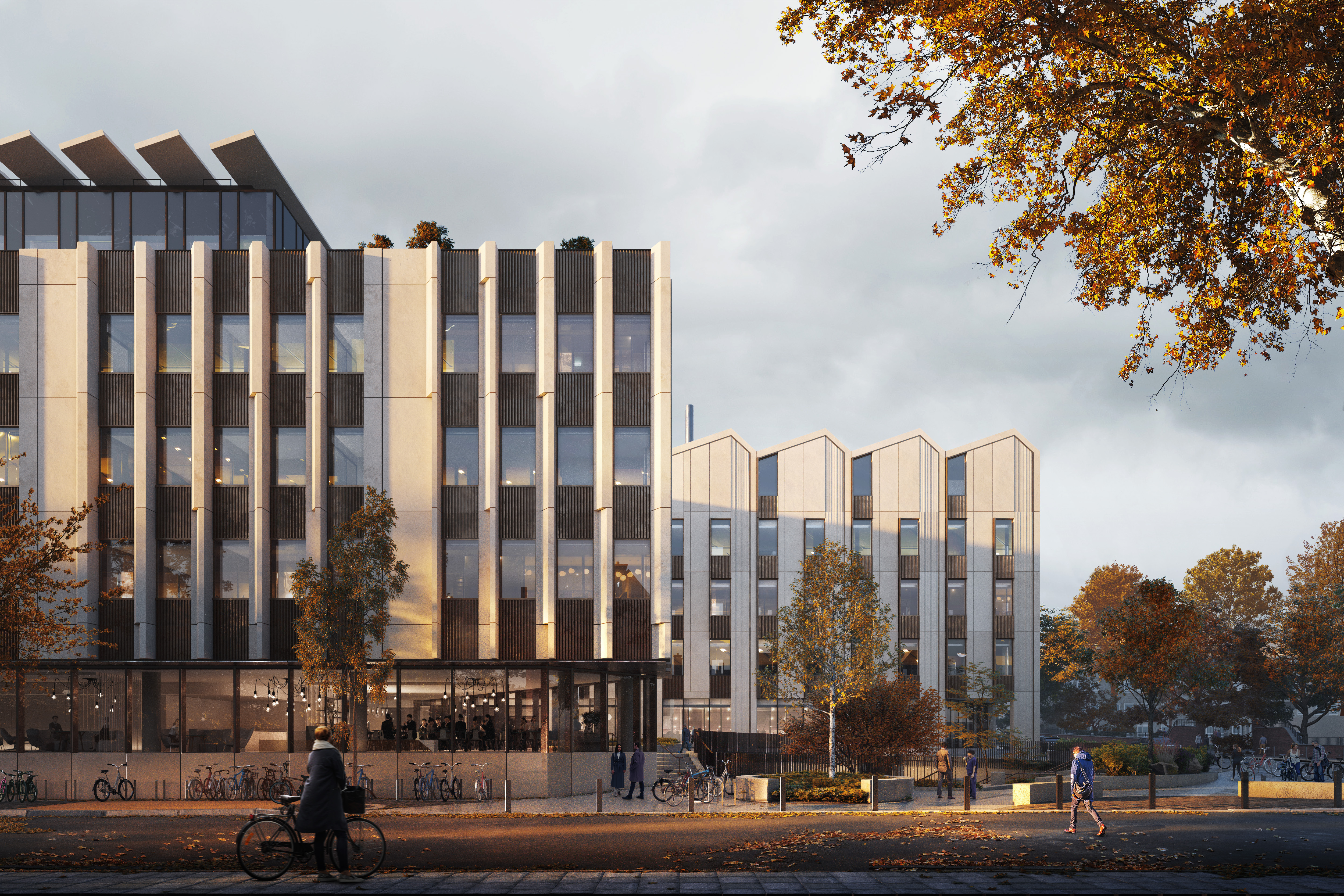 Architect's rendering of the Life and Mind Building west facing façade.