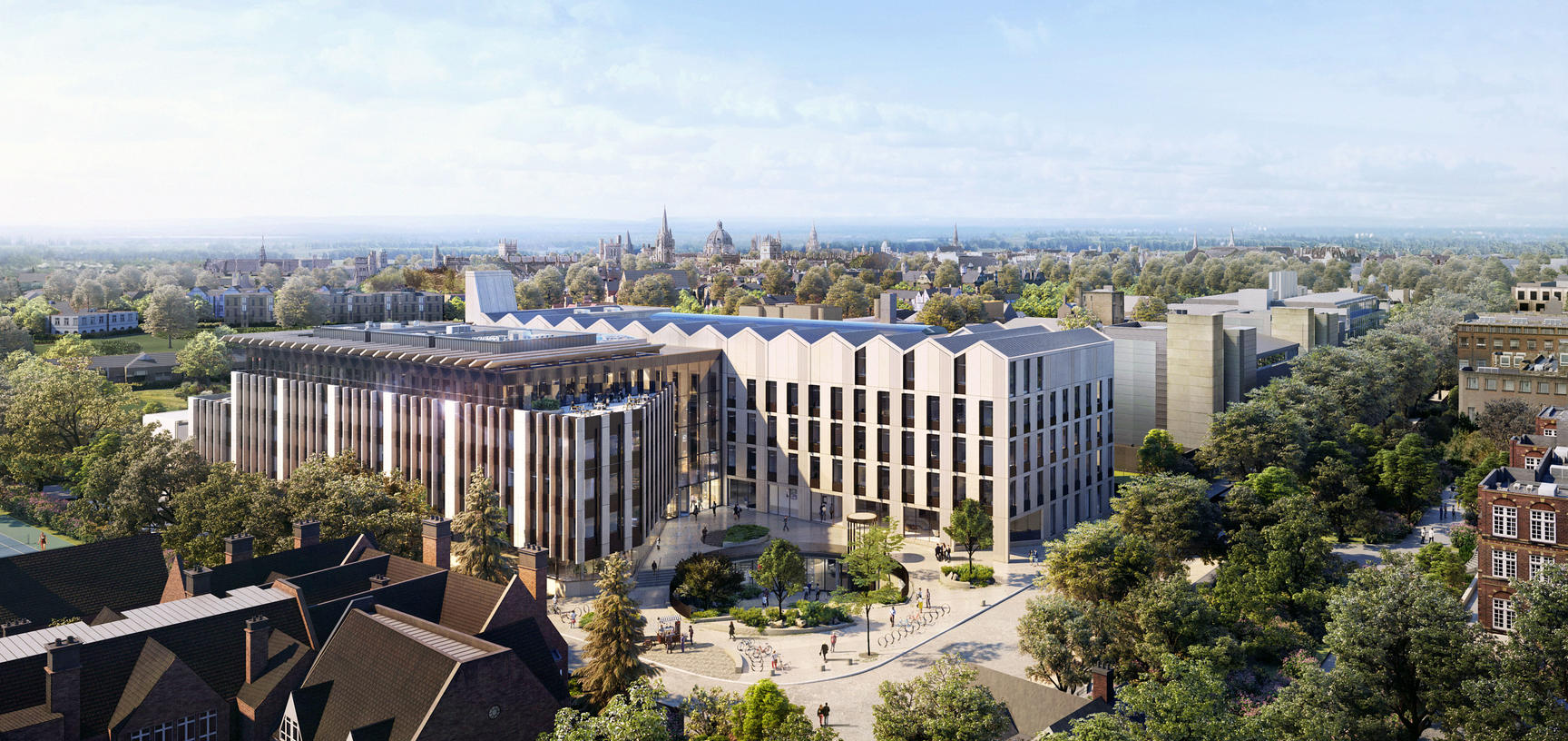 Aerial view of the Life and Mind Building and Oxford skyline.