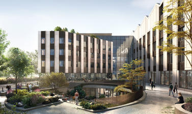 Architect's rendering of the entrance to the Life and Mind Building from South Parks Road.